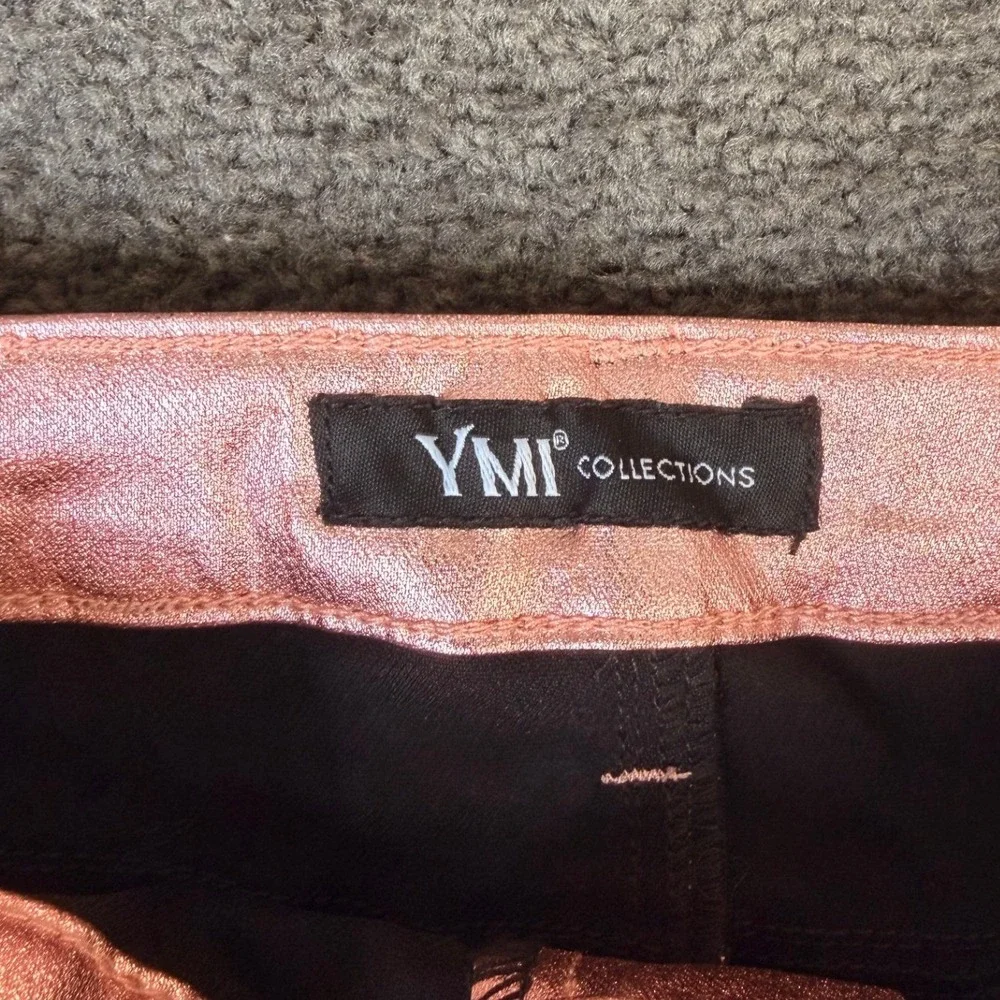 YMI Collections Metallic Pink Skinny Pants Rose Gold Coated‎ Stretch Medium NWT - Picture 2 of 10
